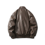 Unisex Winter Cotton Coat Winter Stand-up Collar down Jacket Retro Loose PU Leather down Jacket