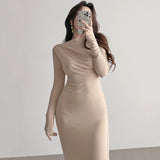 Women Dresses Long Sleeve Dress Slim Fit Long Dress
