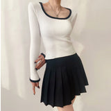 Women Sweater Knitwear Sexy Knitted Bottoming Shirt Women's Autumn and Winter Square Collar Contrast Color Slim Fit Top