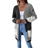Women Knitted Sweater Autumn and Winter Striped Cardigan Sweater Coat