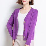Women Knitwear Spring and Autumn Cardigan Short Loose V-neck Retro Twist Knitted Cardigan