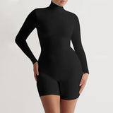 Women Jumpsuit Spring Slim-Fitting Back Zipper Turtleneck Long Sleeve Jumpsuit