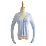 Women Sweater Knitwear Knitted Sun Protection Shirt Summer Slim Fit V-neck Hollow Lace-up Cardigan Jacket
