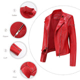 Red Leather Jacket Rivet Leather Clothing with Stand Collar Spring and Autumn Coat Women's Rivet Leather Clothing
