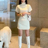 Women Dresses Turtleneck Short Sleeve Dress Skirt