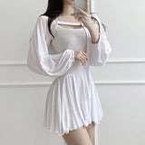 Women Dresses Lotus Leaf Dress Long Sleeve Coat Lantern Sleeve Two-Piece Suit with a Shawl