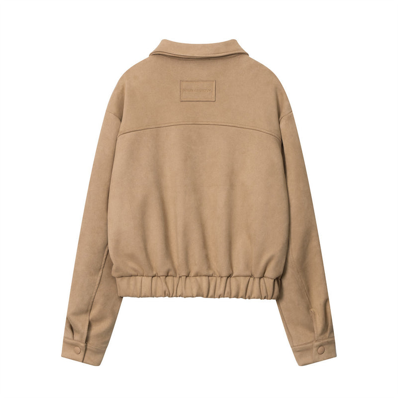 Women Jacket Wrinkle Short Coat Casual Faux Pocket Decorative Solid Color Jacket