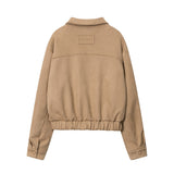 Women Jacket Wrinkle Short Coat Casual Faux Pocket Decorative Solid Color Jacket