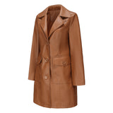 Red Leather Jacket Spring and Autumn Long Sleeve Leather Wind Coat Coat Female Lapel Single Breasted