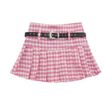 Women Skirt Plaid Pleated Skirt with XINGX Belt Waist Casual Skirt Skirt