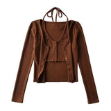 Women Sweater Knitwear Sexy Knitted Cardigan Autumn Short Long Sleeve T-shirt Jacket