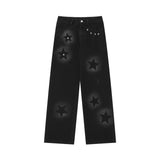 Women Pants Five-Pointed Star Printed Straight Jeans