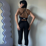 Women Jumpsuit Spring/Summer Backless Hollow out Yoga Sports Jumpsuit (Hawthaw0412)