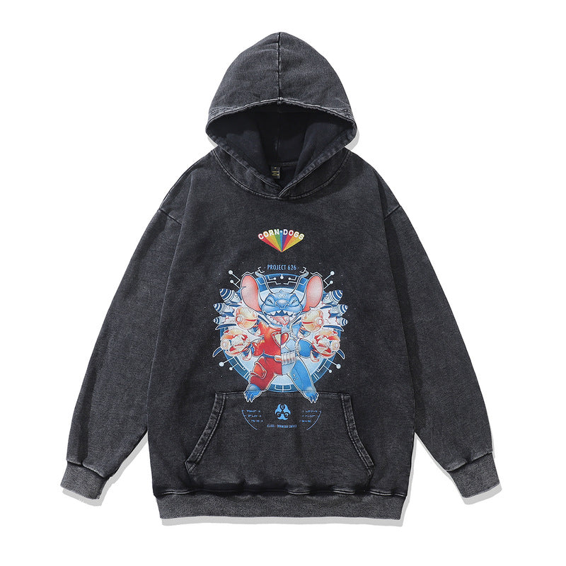 Men Hoodie Vintage Distressed Printed Hoodie Loose Oversize