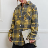 Women Trench Coat Winter Plaid Long Sleeve Shirt Loose Casual