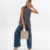 Women Trench Coat Autumn and Winter Gray Vest V-neck Baggy Coat