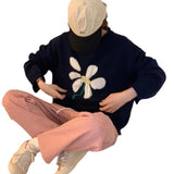 Women Knitted Pullover Autumn Winter Retro round Neck Sweater