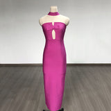 Women Evening Dress Bow Hollow Backless Slit Formal Dress