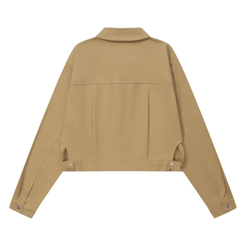 Women Jacket Casual Retro Autumn Solid Color Pocket Decorative Jacket