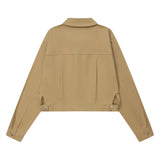 Women Jacket Casual Retro Autumn Solid Color Pocket Decorative Jacket