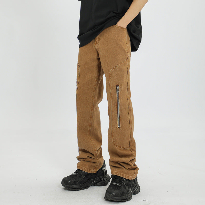 Men Jeans Worn Jeans Men's Retro Loose Straight Trousers
