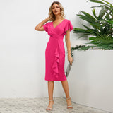 Women Date Dress round Neck Pleated Lace Dress