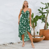 Women Date Dress Summer Sexy Suspender Dress Irregular Pattern Print Dress