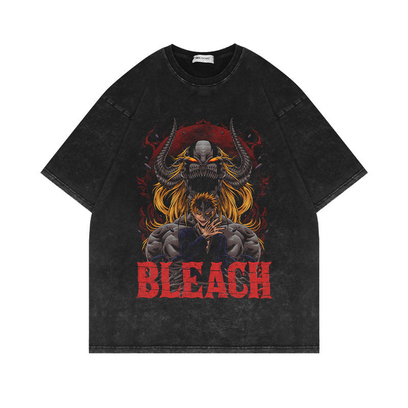 Washed and old short-sleeved T-shirt retro high street loose cotton