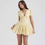 Women Dresses Sexy Deep V Short Sleeve Floral Summer Dress (Lbk0409)