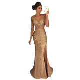 Harlem Nights Outfits Autumn and Winter Split Bronzing Dress Long Dress Evening Dress