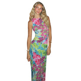 Women Dresses Summer Casual Backless Floral Print Slim Fit Dress (Bla0420)