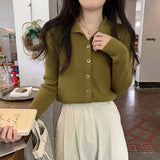 Women Knitted Cardigan Spring and Autumn Polo Collar Sweaters Cardigan