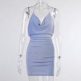 Women Dresses Knitted Bright Silk Sexy Backless Sheath Suspender Skirt (Bla0420)