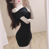 Women Dresses Hip Skirt Short Sleeve off-the-Shoulder Dress