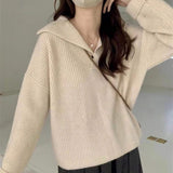 Women Knitwear Fall and Winter Lapels Solid Color Knitwear Loose Sweater