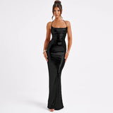 Women Dresses Spring and Summer Sexy Backless Tied Spaghetti-Strap Dress