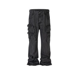 MIJKO Mens Vintage Pants Multi Pocket Wide Feet Cool Jeans