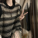 Women Knitwear Summer Stripes Hollow out Sleeveless Knitwear Loose-Fitting Tassel Top