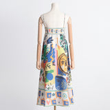 Women Dresses Summer Square Collar Sling Dress Graffiti Printing Long Dress (Qymy0409)