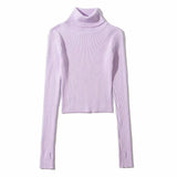 Women Sweater Knitwear Fall Base Knitwear High Neck Short Lightweight Sweater