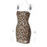 Women Dresse Leopard Print Sling Dress Hip Skirt Skirt