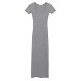 Women Dresses Square Collar Hip Skirt Long Skirt Split Dress