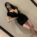 Women Dresses Hooded Sexy Short Sleeve Zipper Dress