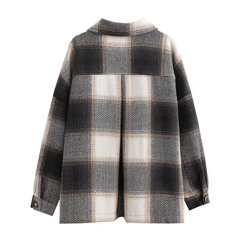 Women Jacket Autumn and Winter Plaid Shirt Loose Casual Shirt Coat