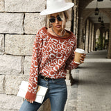 Women Knitted Sweater Autumn Long Sleeve Leopard-Print Sweater