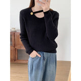Women Knitted Pullover Autumn Hollow out off-Shoulder Knitwear Top