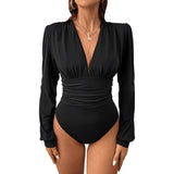 Women Jumpsuit Spring and Summer Sexy V-neck Slim-Fit Long Sleeve Jumpsuit