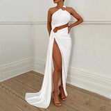 Women Dresses Autumn Sexy Backless Hollow-out Tube Top Split Dress