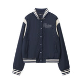 Women Jacket Lapel Baseball Uniform Coat Button Cardigan Jacket