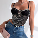 Women Party Tops Sexy Tassel Sequined Suspender Vest